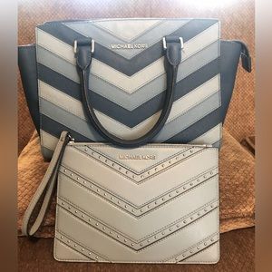 Michael Kors Chevron Selma handbag and MK studded wristlet